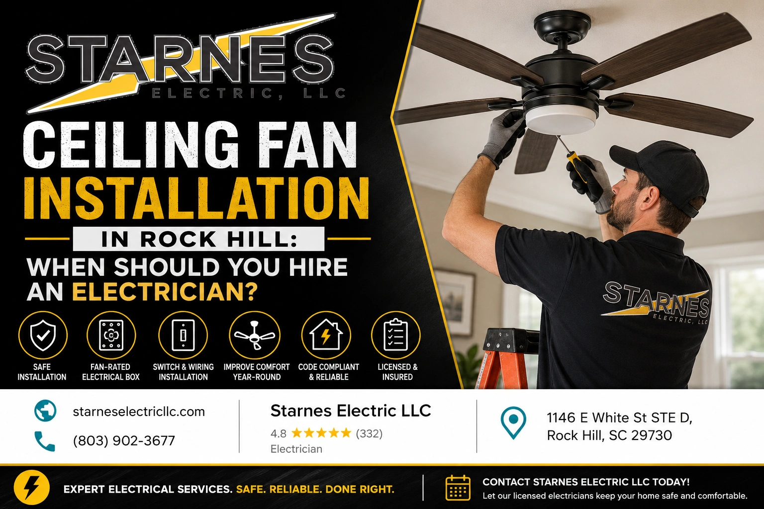 Ceiling Fan Installation in Rock Hill When Should You Hire an Electrician
