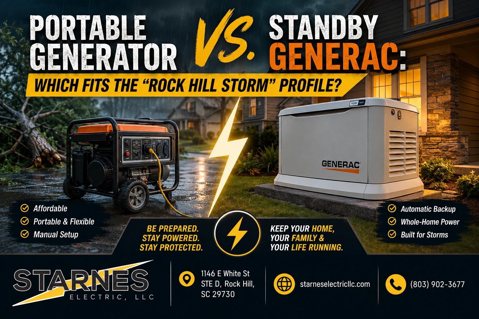 Portable Generator vs. Standby Generac Which Fits the Rock Hill Storm Profile